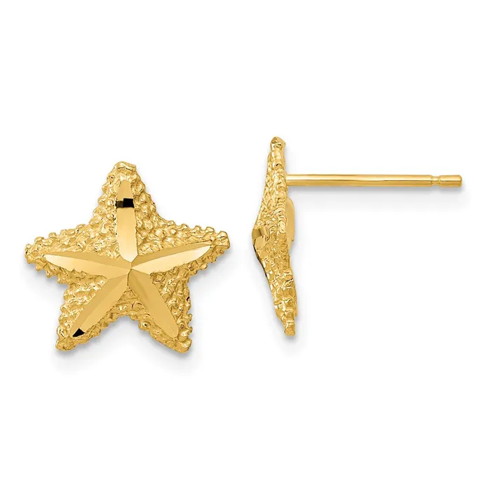 Goldia Earrings 14k Yellow Gold Polished Diamondcut Starfish Post Earrings