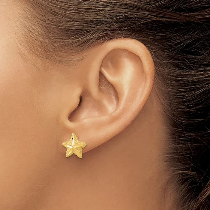 Goldia Earrings 14k Yellow Gold Polished Diamondcut Starfish Post Earrings
