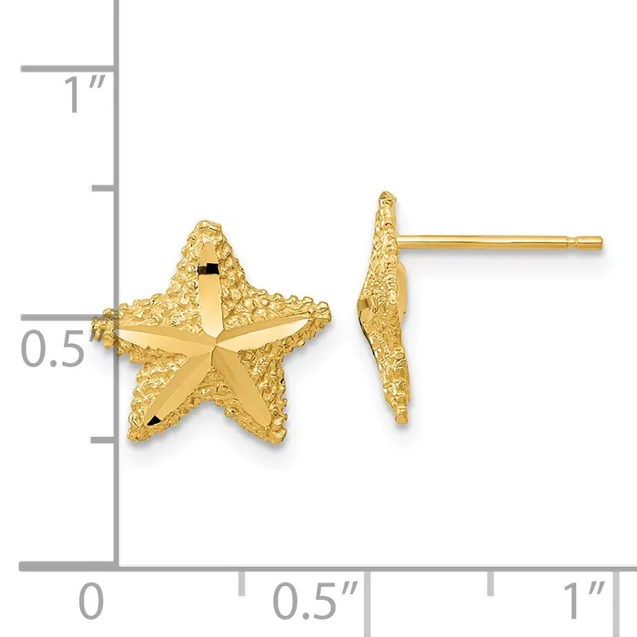 Goldia Earrings 14k Yellow Gold Polished Diamondcut Starfish Post Earrings