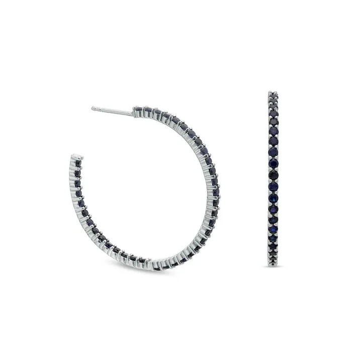 Goldia Earrings Blue LabCreated Sapphire InsideOut JHoop Earrings in Sterling Silver Goldia Earrings Blue LabCreated Sapphire InsideOut JHoop Earrings in Sterling Silver