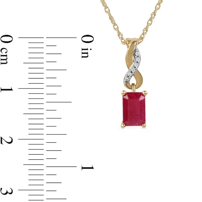 Goldia Earrings EmeraldCut Ruby and Natural Diamond Accent Twist Drop Pendant in 14K Gold Goldia Earrings EmeraldCut Ruby and Natural Diamond Accent Twist Drop Pendant in 14K Gold