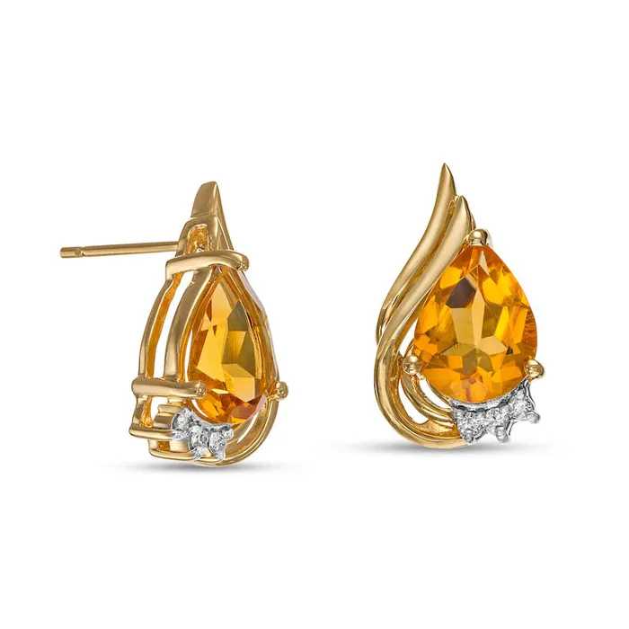 Goldia Earrings PearShaped Citrine and 005 CT TW Diamond Flame Stud Earrings in 10K Gold Goldia Earrings PearShaped Citrine and 005 CT TW Diamond Flame Stud Earrings in 10K Gold