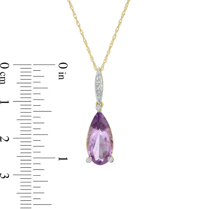 Goldia Earrings PearShaped Rose de France Amethyst and Natural Diamond Accent Drop Pendant in 10K Yellow Gold Goldia Earrings PearShaped Rose de France Amethyst and Natural Diamond Accent Drop Pendant in 10K Yellow Gold