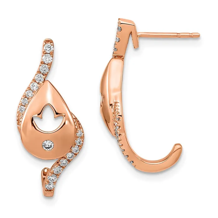 Goldia Earrings Solid 14k Rose Gold Polished Simulated CZ Teardrop wflower Post Earrings Goldia Earrings Solid 14k Rose Gold Polished Simulated CZ Teardrop wflower Post Earrings