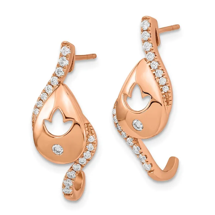 Goldia Earrings Solid 14k Rose Gold Polished Simulated CZ Teardrop wflower Post Earrings