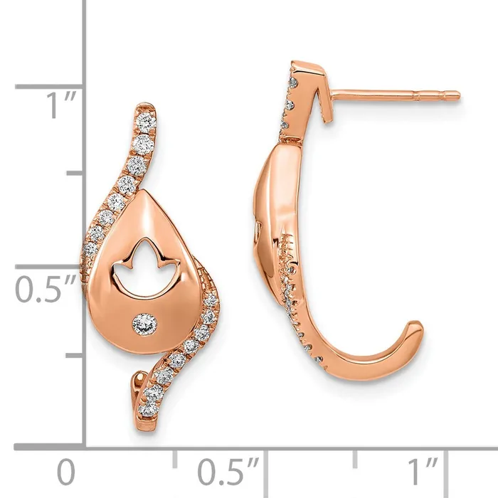 Goldia Earrings Solid 14k Rose Gold Polished Simulated CZ Teardrop wflower Post Earrings