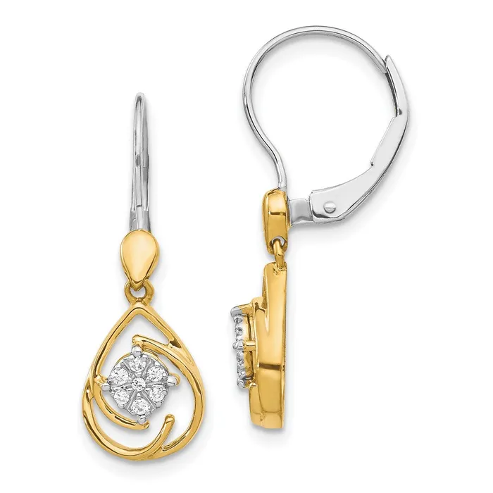 Goldia Earrings Solid 14k Twotone Simulated CZ Teardrop Dangle LeverbacK Earrings Goldia Earrings Solid 14k Twotone Simulated CZ Teardrop Dangle LeverbacK Earrings