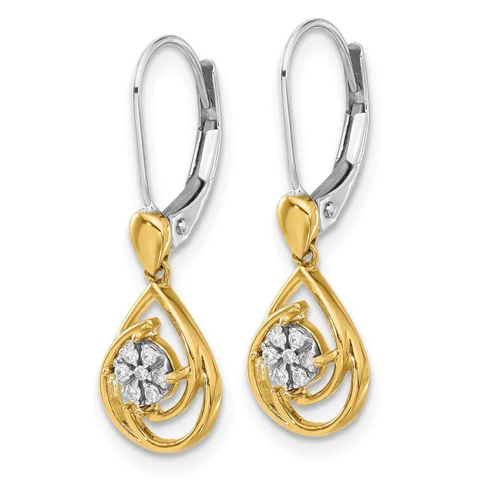 Goldia Earrings Solid 14k Twotone Simulated CZ Teardrop Dangle LeverbacK Earrings Goldia Earrings Solid 14k Twotone Simulated CZ Teardrop Dangle LeverbacK Earrings