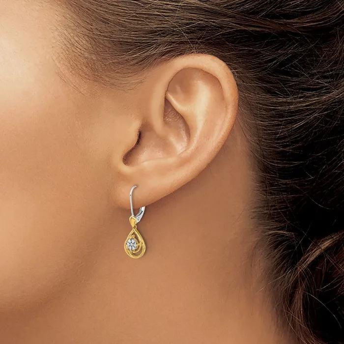 Goldia Earrings Solid 14k Twotone Simulated CZ Teardrop Dangle LeverbacK Earrings Goldia Earrings Solid 14k Twotone Simulated CZ Teardrop Dangle LeverbacK Earrings