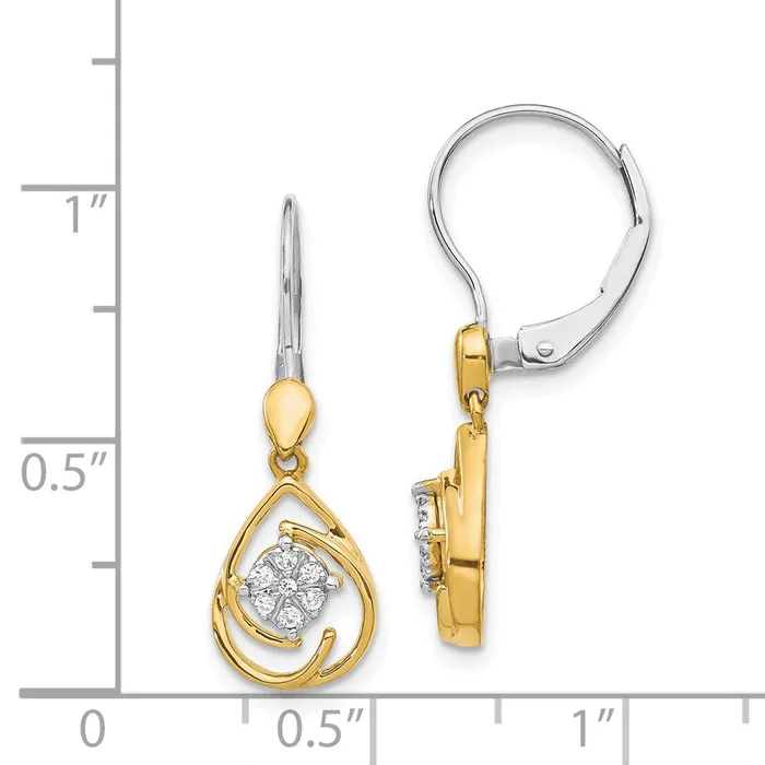 Goldia Earrings Solid 14k Twotone Simulated CZ Teardrop Dangle LeverbacK Earrings Goldia Earrings Solid 14k Twotone Simulated CZ Teardrop Dangle LeverbacK Earrings