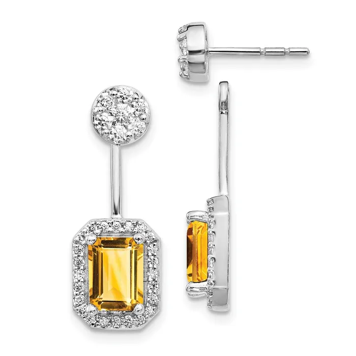 Goldia Earrings Solid 14k White Gold Simulated CZ SimulatedSimulated Citrine FrontBacK Earrings Goldia Earrings Solid 14k White Gold Simulated CZ SimulatedSimulated Citrine FrontBacK Earrings