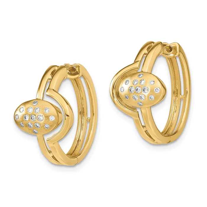Goldia Earrings Solid 14k Yellow Gold SatinPolished Simulated CZ Hinged Hoop Earrings Goldia Earrings Solid 14k Yellow Gold SatinPolished Simulated CZ Hinged Hoop Earrings