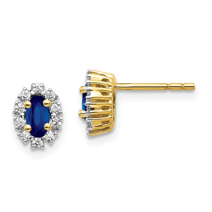 Goldia Earrings Solid 14k Yellow Gold Simulated CZ and Sapphire Oval Halo Earrings Goldia Earrings Solid 14k Yellow Gold Simulated CZ and Sapphire Oval Halo Earrings