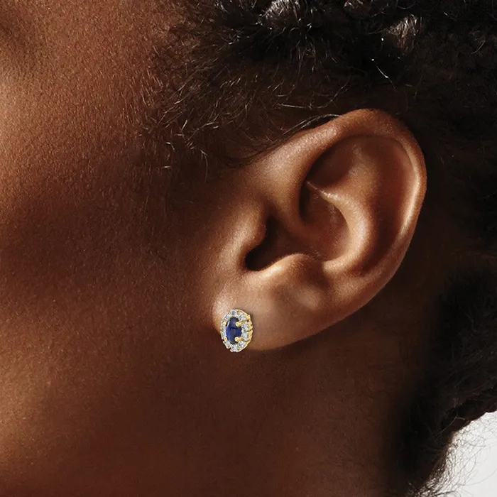 Goldia Earrings Solid 14k Yellow Gold Simulated CZ and Sapphire Oval Halo Earrings Goldia Earrings Solid 14k Yellow Gold Simulated CZ and Sapphire Oval Halo Earrings