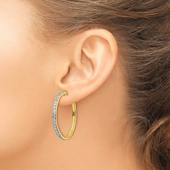 Goldia Earrings Solid 14k Yellow Gold Simulated CZ Hoop Earrings