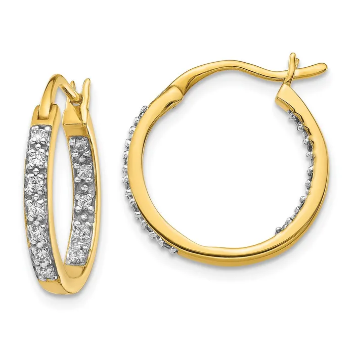 Goldia Earrings Solid 14k Yellow Gold Simulated CZ InOut Hoop Earrings
