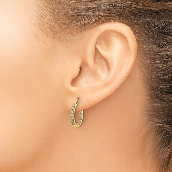 Goldia Earrings Solid 14k Yellow Gold Simulated CZ InOut Hoop Earrings