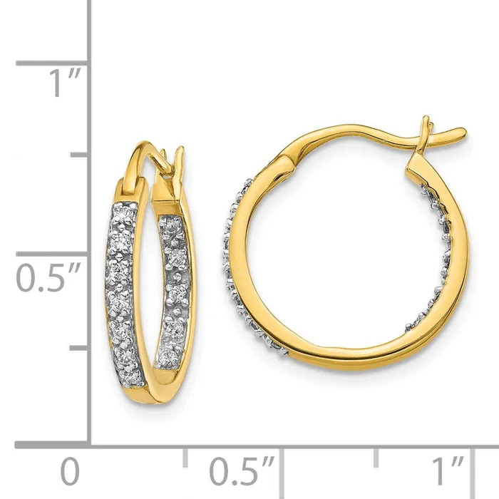 Goldia Earrings Solid 14k Yellow Gold Simulated CZ InOut Hoop Earrings