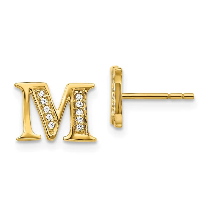 Goldia Earrings Solid 14k Yellow Gold Simulated CZ Initial M Earrings