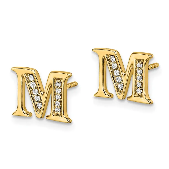 Goldia Earrings Solid 14k Yellow Gold Simulated CZ Initial M Earrings Goldia Earrings Solid 14k Yellow Gold Simulated CZ Initial M Earrings