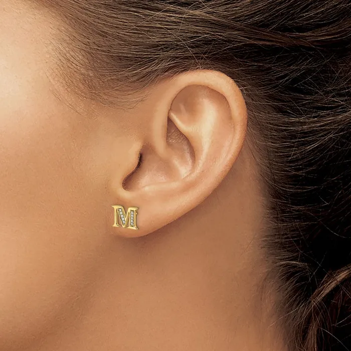 Goldia Earrings Solid 14k Yellow Gold Simulated CZ Initial M Earrings Goldia Earrings Solid 14k Yellow Gold Simulated CZ Initial M Earrings