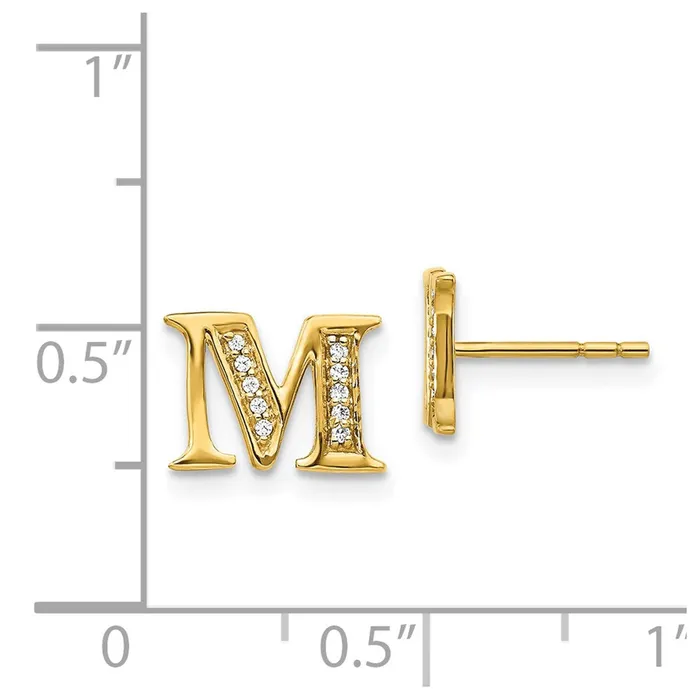 Goldia Earrings Solid 14k Yellow Gold Simulated CZ Initial M Earrings Goldia Earrings Solid 14k Yellow Gold Simulated CZ Initial M Earrings