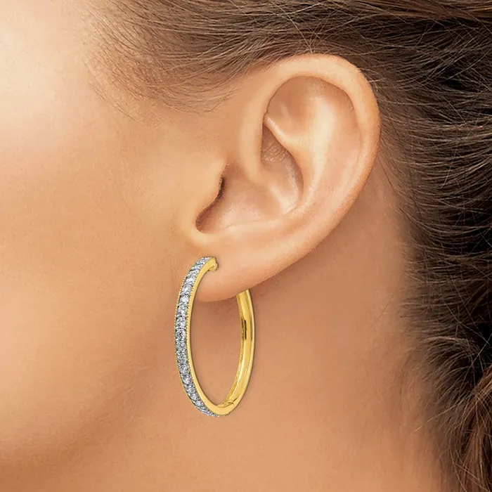 Goldia Earrings Solid 14k Yellow Gold Simulated CZ Milgrain Hinged Hoop Earrings Goldia Earrings Solid 14k Yellow Gold Simulated CZ Milgrain Hinged Hoop Earrings