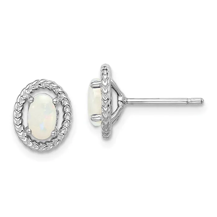 Goldia Earrings Sterling Silver Rhodplat Milky Opal Oval Post Earrings