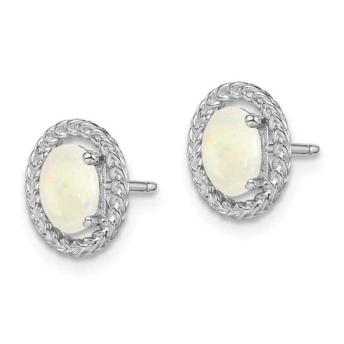 Goldia Earrings Sterling Silver Rhodplat Milky Opal Oval Post Earrings
