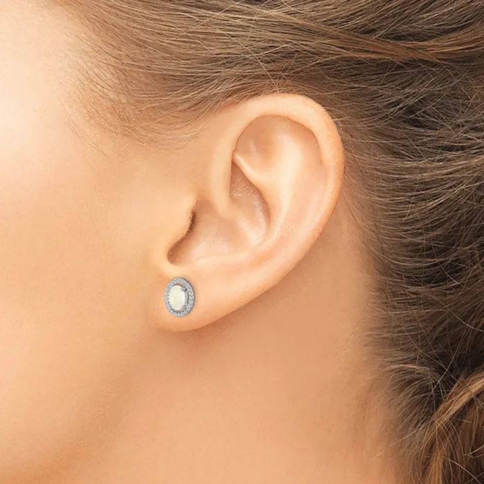 Goldia Earrings Sterling Silver Rhodplat Milky Opal Oval Post Earrings