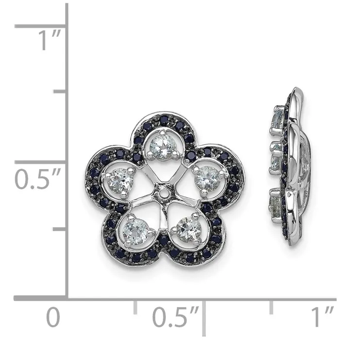 Goldia Earrings Sterling Silver Rhodium Aquamarine u0026 Black Sapphire Earring Jacket