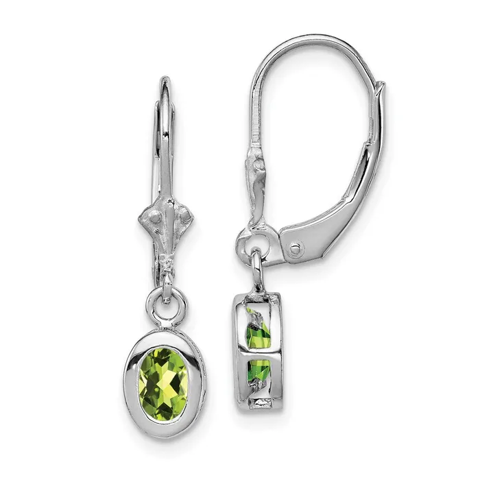 Goldia Earrings Sterling Silver Rhodium Plated 6x4mm Oval Peridot Leverback Earrings Goldia Earrings Sterling Silver Rhodium Plated 6x4mm Oval Peridot Leverback Earrings
