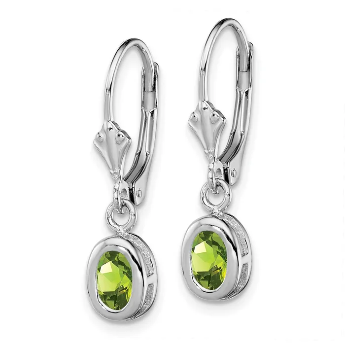 Goldia Earrings Sterling Silver Rhodium Plated 6x4mm Oval Peridot Leverback Earrings