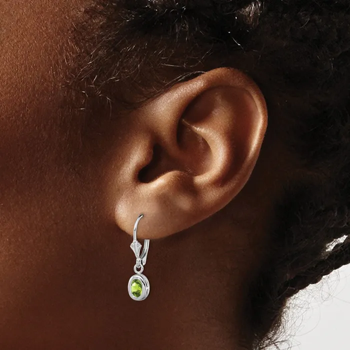 Goldia Earrings Sterling Silver Rhodium Plated 6x4mm Oval Peridot Leverback Earrings