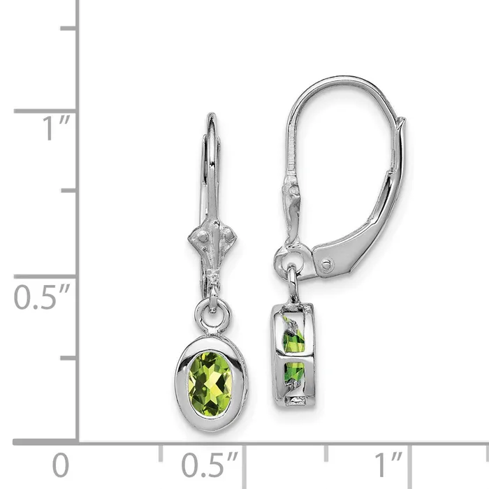 Goldia Earrings Sterling Silver Rhodium Plated 6x4mm Oval Peridot Leverback Earrings