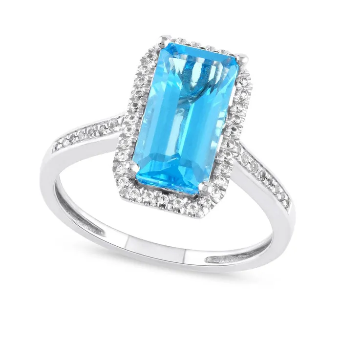 Goldia Elongated Octagonal Swiss Blue Topaz and White LabCreated Sapphire Frame Ring in Sterling Silver Rings Goldia Elongated Octagonal Swiss Blue Topaz and White LabCreated Sapphire Frame Ring in Sterling Silver Rings