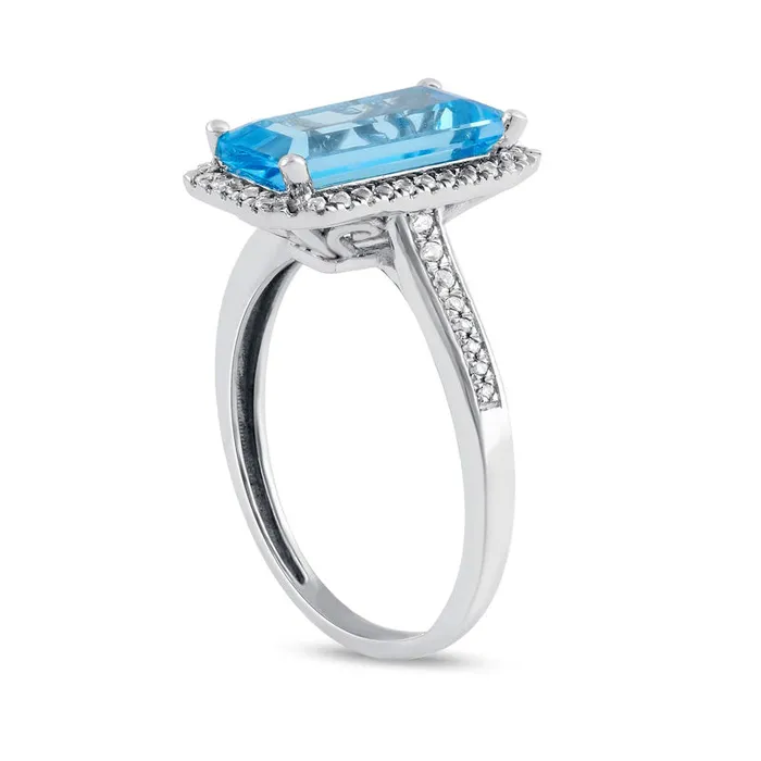 Goldia Elongated Octagonal Swiss Blue Topaz and White LabCreated Sapphire Frame Ring in Sterling Silver Rings Goldia Elongated Octagonal Swiss Blue Topaz and White LabCreated Sapphire Frame Ring in Sterling Silver Rings