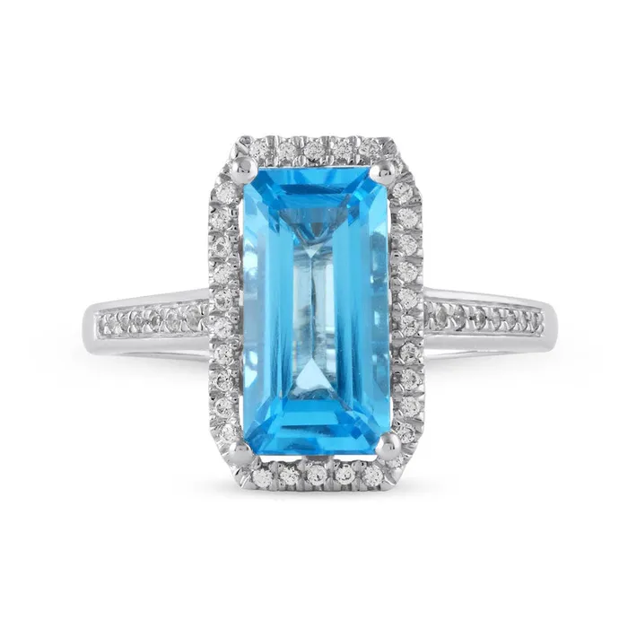 Goldia Elongated Octagonal Swiss Blue Topaz and White LabCreated Sapphire Frame Ring in Sterling Silver Rings Goldia Elongated Octagonal Swiss Blue Topaz and White LabCreated Sapphire Frame Ring in Sterling Silver Rings