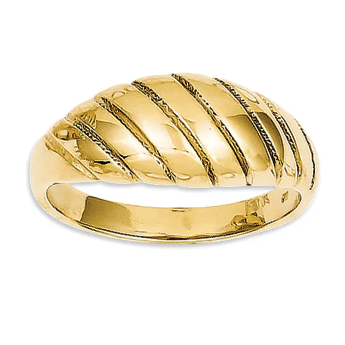 Goldia Ladies Polished Slant Dome Ring in Solid 14K Gold Rings