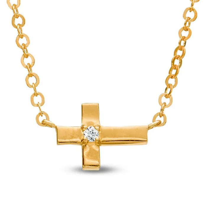 Goldia Natural Diamond Accent Sideways Cross Necklace in 14K Gold Necklaces Goldia Natural Diamond Accent Sideways Cross Necklace in 14K Gold Necklaces