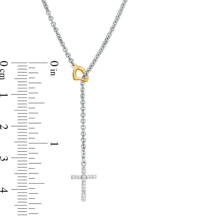 Goldia Necklaces 005 CT TW Natural Diamond Cross with Heart Y Necklace in Sterling Silver and 10K Yellow Gold Goldia Necklaces 005 CT TW Natural Diamond Cross with Heart Y Necklace in Sterling Silver and 10K Yellow Gold