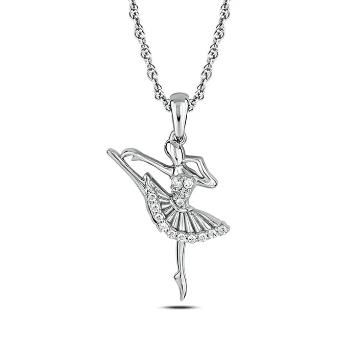 Goldia Necklaces 007 CT TW Natural Diamond Arabesque Ballerina Pendant in 10K White Gold