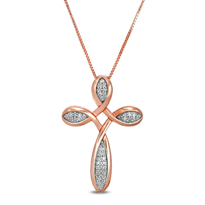 Goldia Necklaces 013 CT TW Natural Diamond Loop Cross Pendant in 10K Rose Gold Goldia Necklaces 013 CT TW Natural Diamond Loop Cross Pendant in 10K Rose Gold