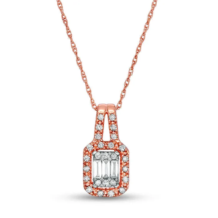 Goldia Necklaces 02 CT TW Composite Natural Diamond Rectangular Frame Pendant in 10K Rose Gold Goldia Necklaces 02 CT TW Composite Natural Diamond Rectangular Frame Pendant in 10K Rose Gold