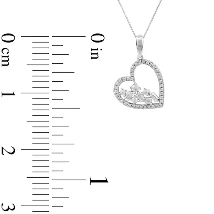 Goldia Necklaces 033 CT TW Baguette and Round Natural Diamond Scatter Tilted Heart Pendant in 10K White Gold Goldia Necklaces 033 CT TW Baguette and Round Natural Diamond Scatter Tilted Heart Pendant in 10K White Gold
