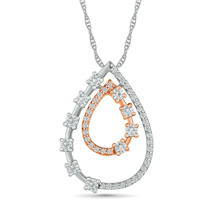 Goldia Necklaces 033 CT TW Natural Diamond Double TeardropShaped Pendant in 10K TwoTone Gold Goldia Necklaces 033 CT TW Natural Diamond Double TeardropShaped Pendant in 10K TwoTone Gold