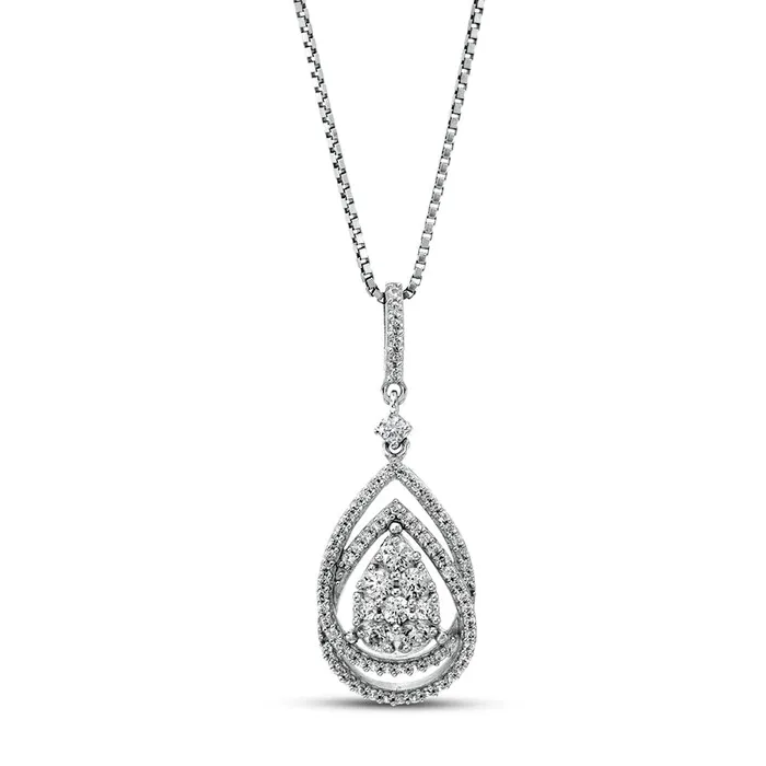 Goldia Necklaces 05 CT TW Composite Natural Diamond Double PearShaped Frame Pendant in 10K White Gold Goldia Necklaces 05 CT TW Composite Natural Diamond Double PearShaped Frame Pendant in 10K White Gold