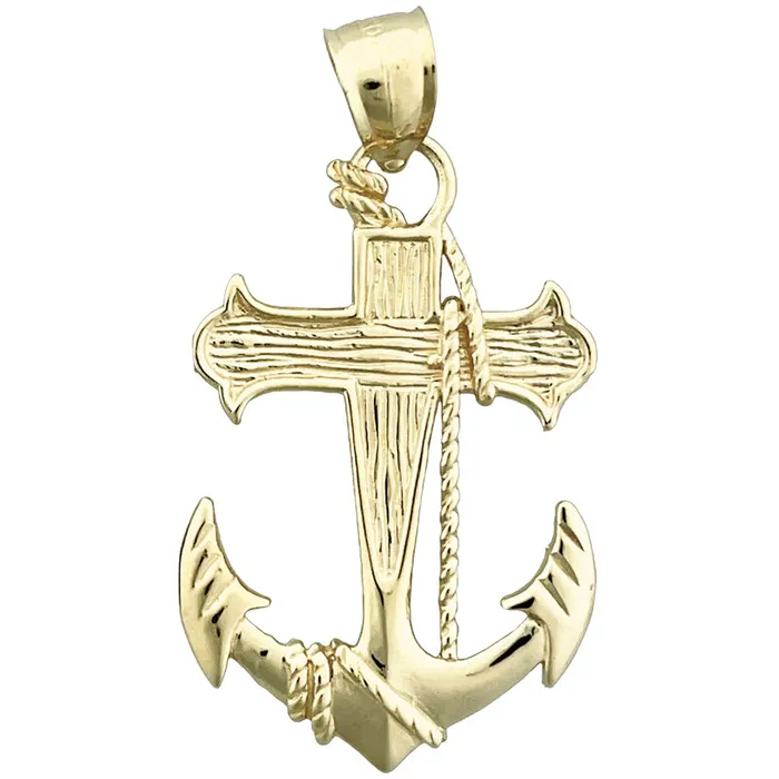 Goldia Necklaces 14K Gold Sailor Rope Cross and Ship Anchor Pendant