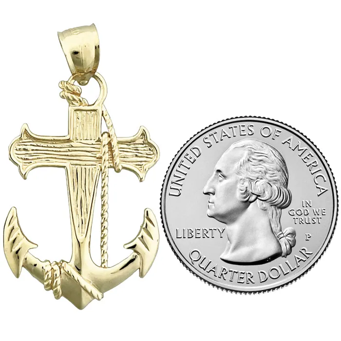Goldia Necklaces 14K Gold Sailor Rope Cross and Ship Anchor Pendant