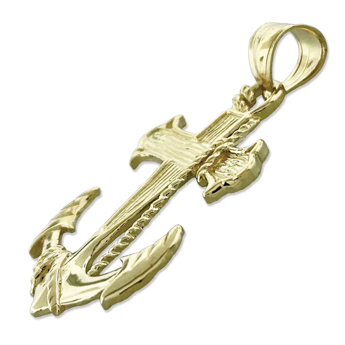 Goldia Necklaces 14K Gold Sailor Rope Cross and Ship Anchor Pendant